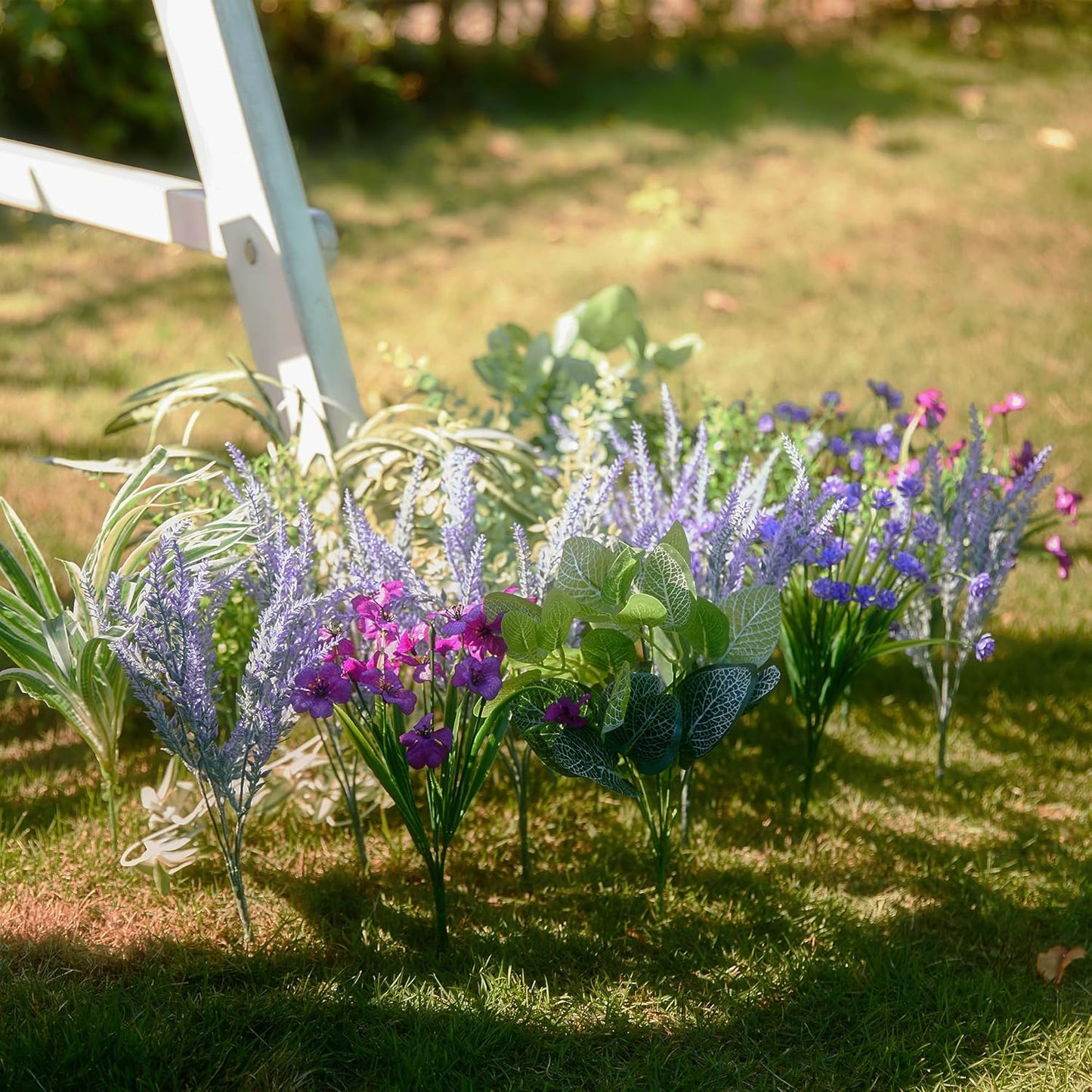 PARTY JOY 19 Bunches Fake Plants Outdoor, Fake Bushes UV Resistant Artificial Lavender Flowers Greenery Shrubs Faux Greenery for Outdoor Garden Patio Front Porch Yard Decor