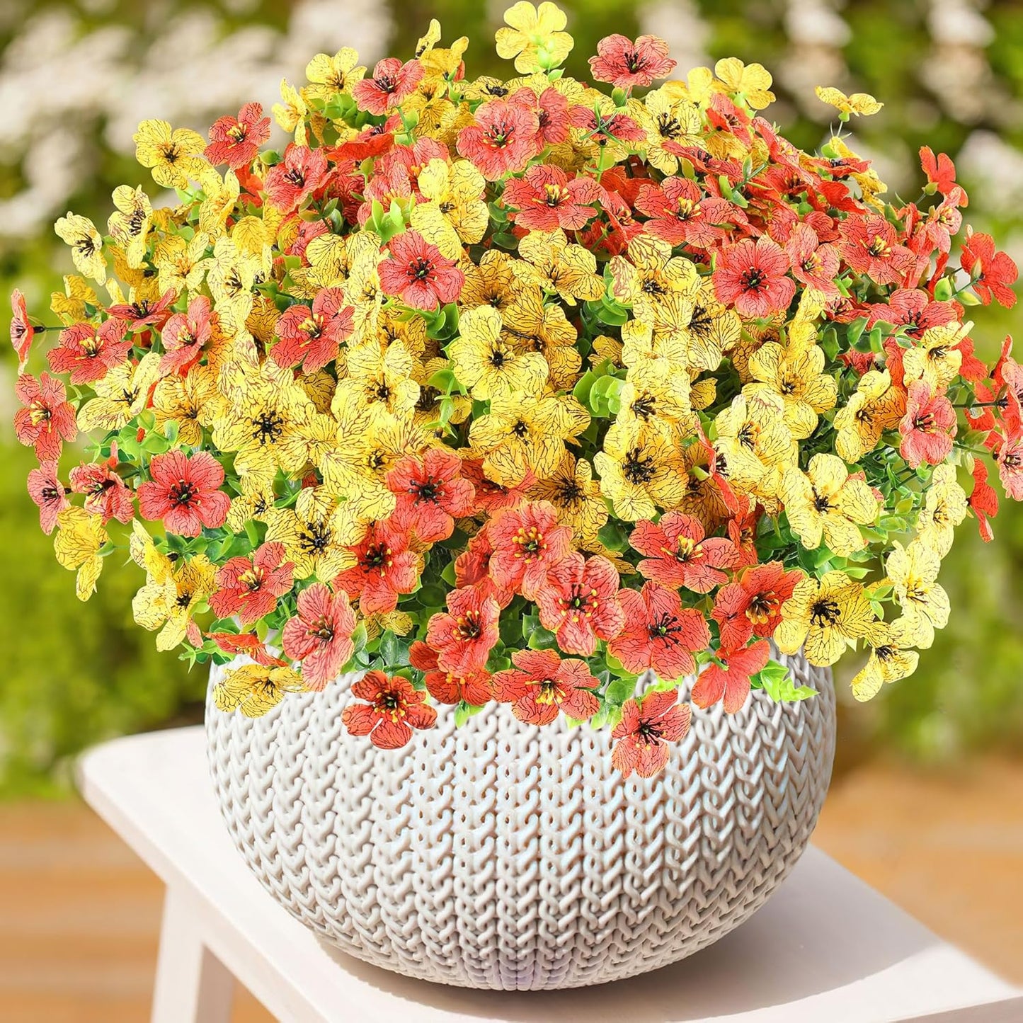 AmyHomie 16 Bundles Artificial Flowers for Outdoor Outside Summer Fall Decoration UV Resistant Faux Flowers No Fade Fake Plastic Plants Fake Mums Garden Porch Window Box Decorating