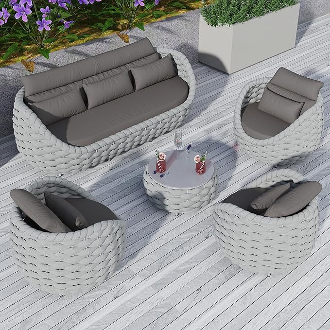 TWT 6-Piece Aluminum Patio Furniture Set, Modern Outdoor Conversation Set - Image 9
