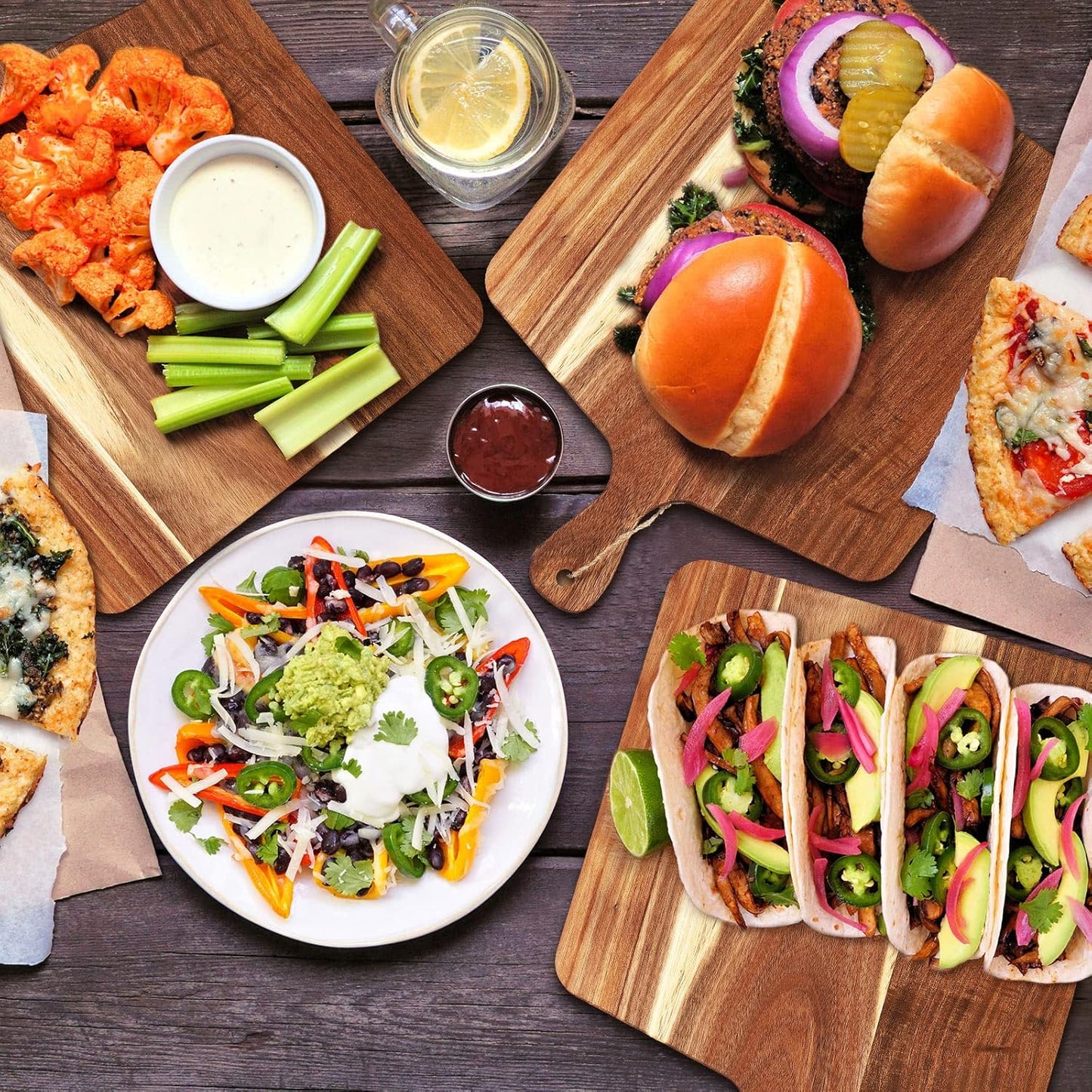 Patelai 12 Packs Wooden Cutting Board Set with Handles Large Kitchen Serving Plain Chopping Board Bulk Gifts for Mom for Vegetables Meat Pizza Cheese Fruit Bread(Acacia Wood,17 x 13 Inch)