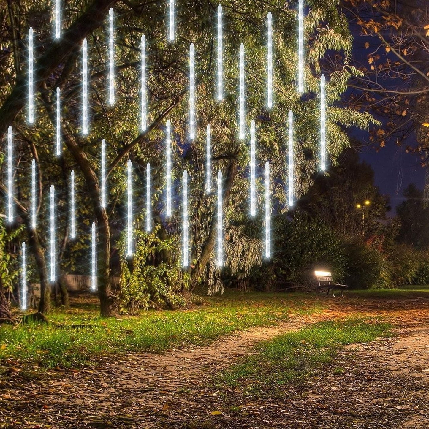 Dazzle Bright Christmas Lights Outdoor, 288LED Meteor Shower Rain Lights 12 Inch 8 Tubes, Waterproof Plug in Falling Icicle Light Christmas Decorations for Xmas Tree Yard House Decor (White)