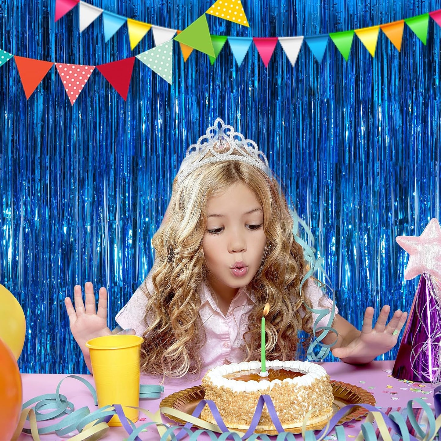 Blue Fringe Curtain Party Streamers 2Pack 3.3 x 8.3 Ft Foil Fringe Backdrop Curtains for Birthday Wedding Bridal Baby Shower Holiday Tinsel Streamers Blue Christmas Party Decorations Door Streamer