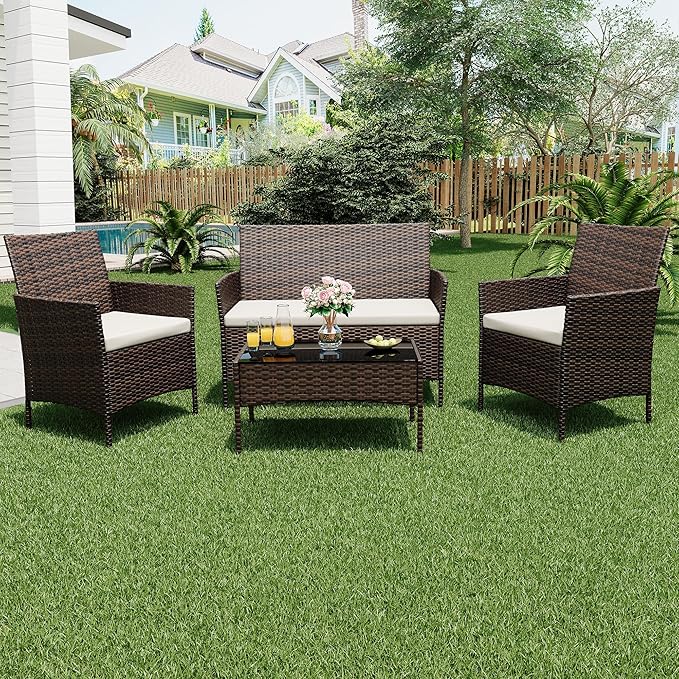 GarveeLife 4-Piece Patio Furniture Set, Rattan Outdoor Furniture - Image 9