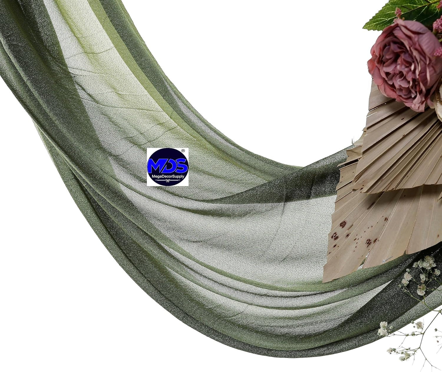 MDS Halloween Chiffon Draping Fabric - 2 Panel, 30" Wide x 100ft Long - Sheer Spooky Arbor & Canopy Drapery for Haunted House Backdrops, Party Ceilings, DIY Costumes & Themed Events - Olive Green