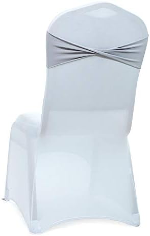 VDS Pack of 125 PCS | Light Silver | Spandex Chair Sashes Bows Without Buckle | Stretch Elastic Banquet Universal Folding Chair Band Tie with for Wedding Party Conference Celebration Event Decoration