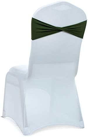 VDS Pack of 150 PCS | Olive Green | Spandex Chair Sashes Bows Without Buckle | Stretch Elastic Banquet Universal Folding Chair Band Tie with for Wedding Party Conference Celebration Event Decoration