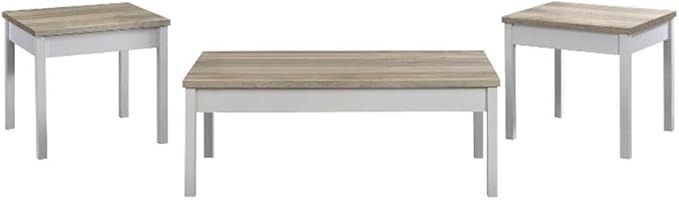Pemberly Row 3-Piece Coastal Wood Coffee Table Set, Antique Pine and White by PEMBERLYROW