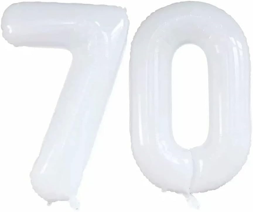 GOER Number 70 Balloons for 70th Birthday Party Decorations,42 Inch Jumbo Foil Helium Balloons for 70th Anniversary (White)