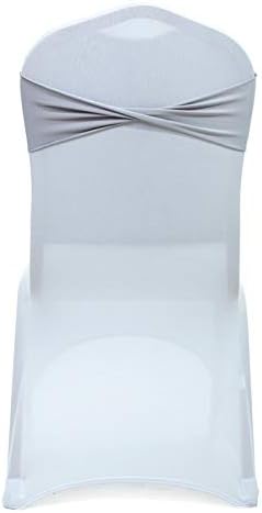 VDS Pack of 125 PCS | Light Silver | Spandex Chair Sashes Bows Without Buckle | Stretch Elastic Banquet Universal Folding Chair Band Tie with for Wedding Party Conference Celebration Event Decoration