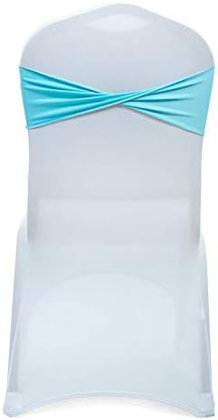 VDS Pack of 200 PCS | Aqua Blue| Spandex Chair Sashes Bows Without Buckle | Stretch Elastic Banquet Universal Folding Chair Band Tie with for Wedding Party Conference Celebration Event Decoration