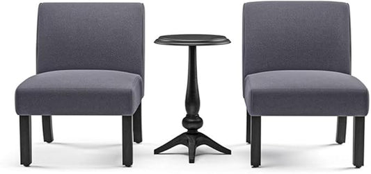 BOWERY HILL 3-Piece Accent Table and Chair Set, MDF and Birch Wood, by BOWERYHILL