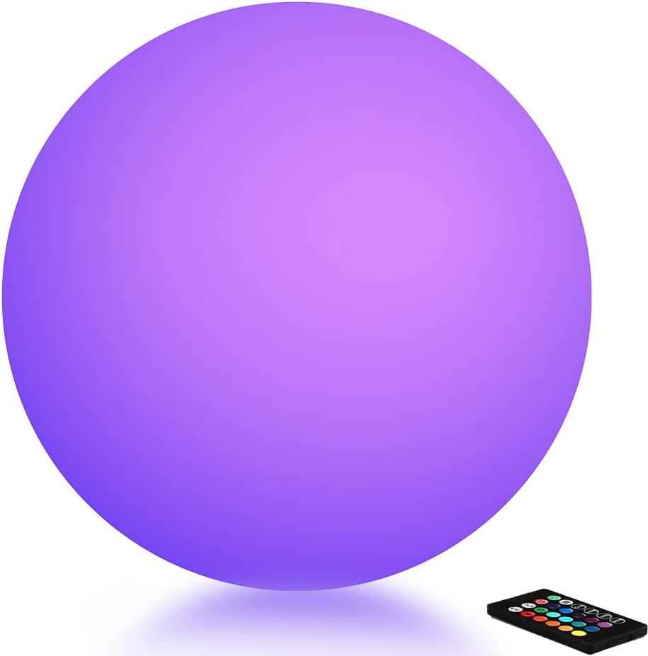 LED Night Light Ball Globe Lamp with Remote 8 Inch 16 RGB Colors Dimmable Mood Lights Rechargeable Outdoor Globe Light for Patio Nursery or Home Decor IP65 Waterproof Ball Light