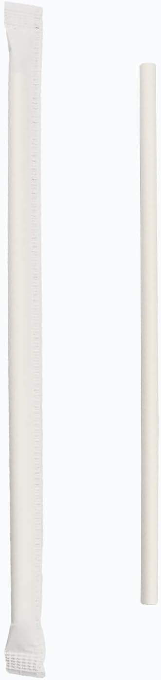 [1000 Counts] White Paper Straws Wrapped Individually for Drinking - 7.75" x0.24" - Restaurant Pack