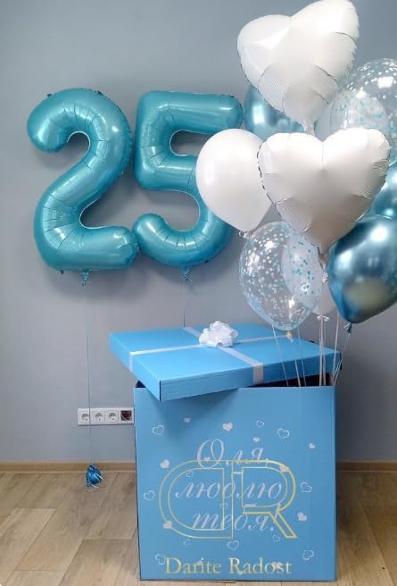 Pearl Blue 5 Number Balloon, 40 Inch Large Number 5 Birthday Balloon, Five 5th 15 25 35 50 55 Birthday Celebration Decorations, Foil 5 Mylar Helium Number 5 Girl Boy Anniversary Party Supplies