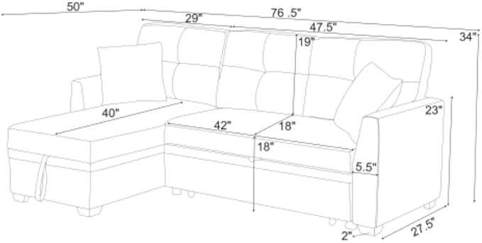 Convertible Sofa Bed, L Shape Sleeper Sofa - Image 2
