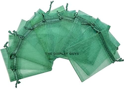 TheDisplayGuys 100-Pack 6x8 Dark Green Sheer Organza Gift Bags with Drawstring, Jewelry Candy Treat Wedding Party Favors Mesh Pouch