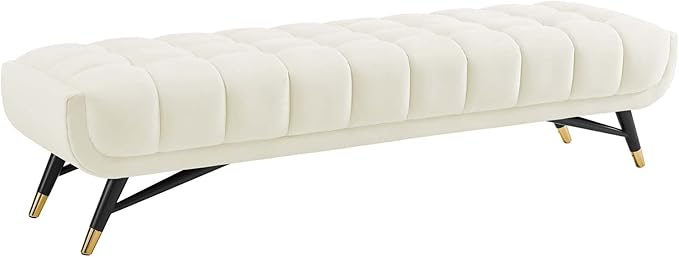 Modway Adept Mid-Century Modern Velvet Upholstered Tufted Accent Bench in Ivory by Modway