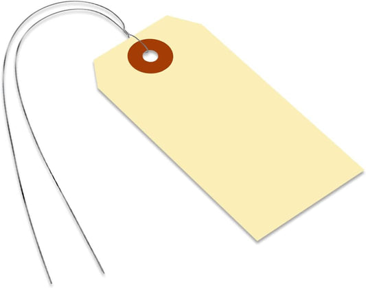 SmartSign Blank Manila Shipping Tags with Wire, Size-3, Pack of 1000, 13pt Thick Prewired Cardstock Tag, 3.75 x 1.875 inch Paper Hang Tags with Reinforced Fiber Patch