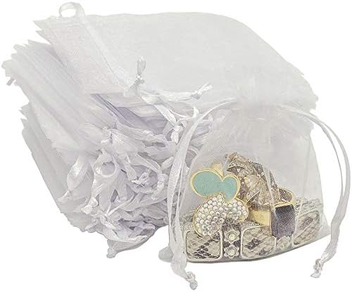 TheDisplayGuys 100-Pack 6x8 White Sheer Organza Gift Bags with Drawstring, Jewelry Candy Treat Wedding Party Favors Mesh Pouch