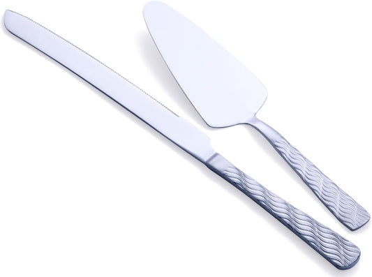 Silver Cake Cutting Set, Stainless Steel Cake Knife and Server Set, Cake Pie Cutter Set for Wedding, Birthday, Party