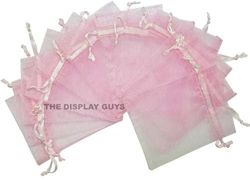 TheDisplayGuys 48-Pack 4x6 Pink Sheer Organza Gift Bags with Drawstring, Jewelry Candy Treat Wedding Party Favors Mesh Pouch