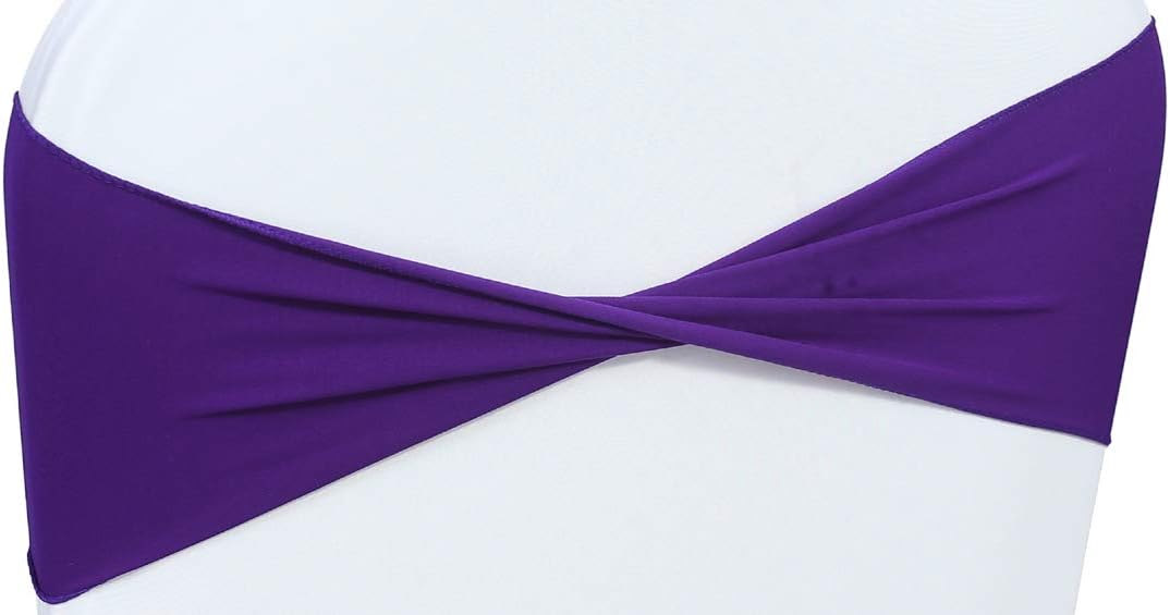 VDS Pack of 10 PCS | Purple | Spandex Chair Sashes Bows Without Buckle | Stretch Elastic Banquet Universal Folding Chair Band Tie with for Wedding Party Conference Celebration Event Decoration