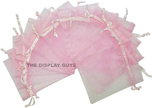 TheDisplayGuys 100-Pack 6x8 Pink Sheer Organza Gift Bags with Drawstring, Jewelry Candy Treat Wedding Party Favors Mesh Pouch