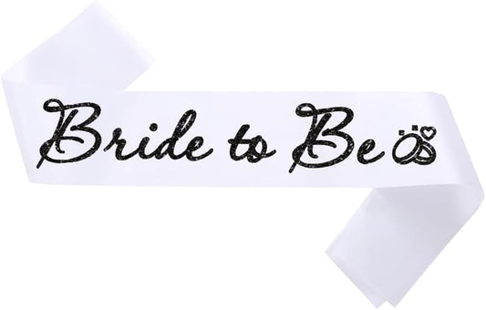 White Bride to Be Sash for Bridal Shower Bachelorette Party Wedding Hen Party Decorations Engagement Gifts Favors Miss to Mrs Sash with Glitter Letter Black