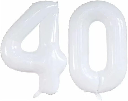 GOER Number 40 Balloons for 40th Birthday Party Decorations,42 Inch Jumbo Foil Helium Balloons for 40th Anniversary (White)