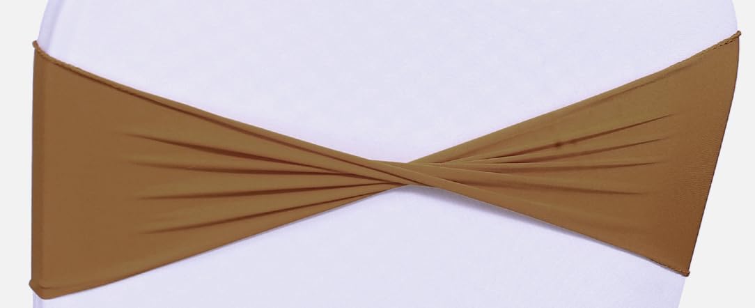 VDS Pack of 75 PCS | Mocha | Spandex Chair Sashes Bows Without Buckle | Stretch Elastic Banquet Universal Folding Chair Band Tie with for Wedding Party Conference Celebration Event Decoration