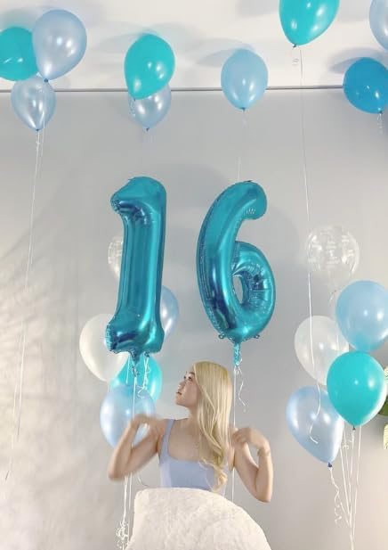 40 Inch Pearl Blue Large Number 4 Birthday Balloon, Giant Number Four 14 24 34 40 44 Balloons, Foil Mylar Big Balloons for Anniversary Graduation Supplies Decorations