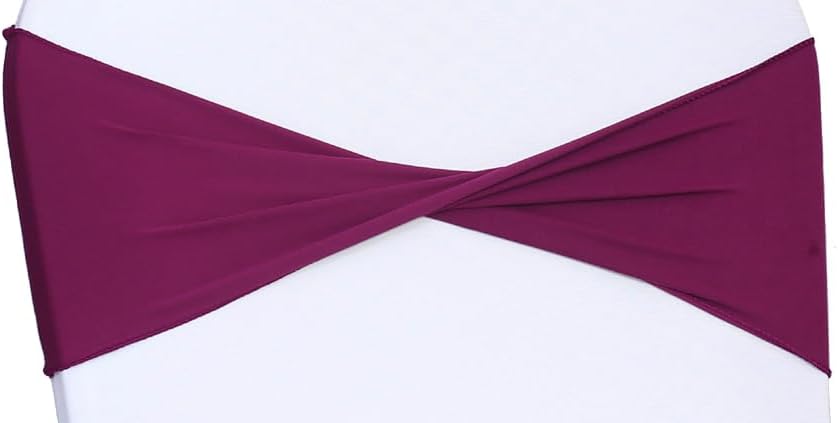 MDS Pack of 25 Spandex Chair Sashes Bows Elastic Stretch Dining Chair Bands Ties Without Slider Buckle Universal fits for Wedding Baby Shower Birthday Party Banquet Event Decoration - Eggplant