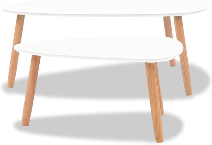 2 Scandinavian-Style Coffee Table & Set White Solid Pinewood - Image 8