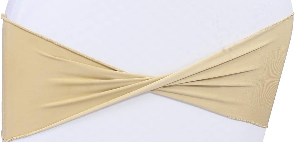 VDS Pack of 150 PCS | Champagne | Spandex Chair Sashes Bows Without Buckle | Stretch Elastic Banquet Universal Folding Chair Band Tie with for Wedding Party Conference Celebration Event Decoration