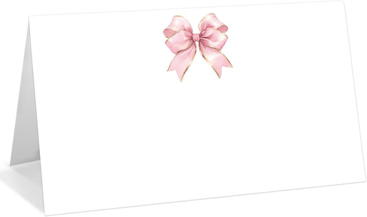 25 Pack Pink Bow Place Cards, Editable Name Cards for Table Setting, Bowknot Tent Cards Food Label for Dinner Party, Wedding, Bridal Shower, Baby Shower and Events -T31