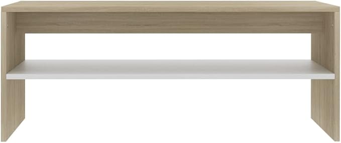 Scandinavian Style Coffee Table White and Sonoma Oak Engineered Wood Small - Image 4