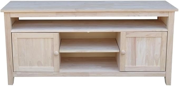 Entertainment TV Stand with 2 Doors Unfinished Solid Parawood 57"W x 18"D x 26"H - Image 2