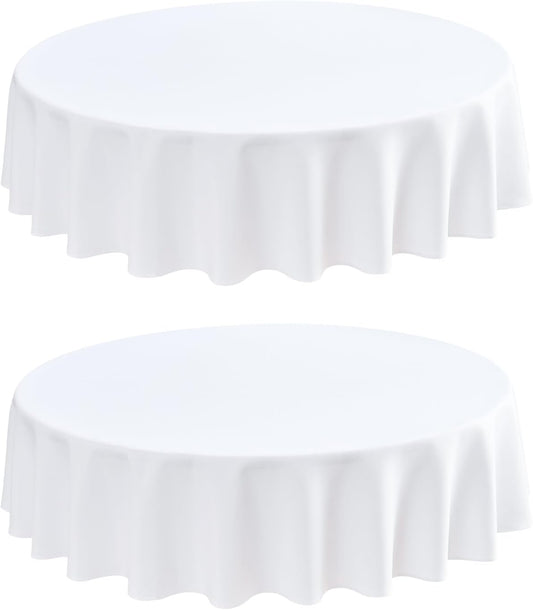 2 Pack Round Table Cloth 60 Inch White Tablecloth Washable Polyester Solid Dining Table Cover for Birthday Party Dinner Holiday Outdoor Indoor