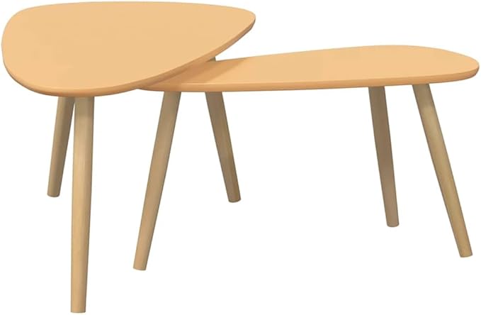 Coffee Table Set of 2 Brown Solid Pine Wood & MDF, Scandinavian Modern Design - Image 6