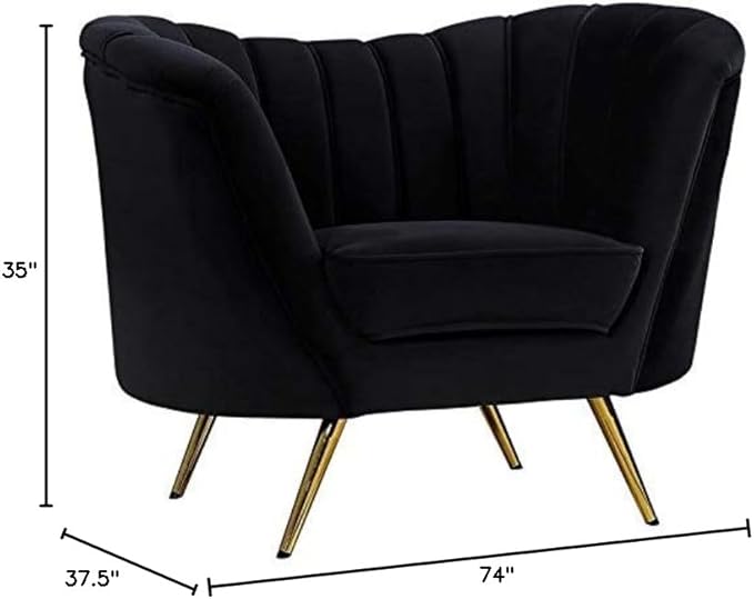 Home Square 2-Piece Set with Velvet Accent Chair and Chaise in Black and Gold - Image 3