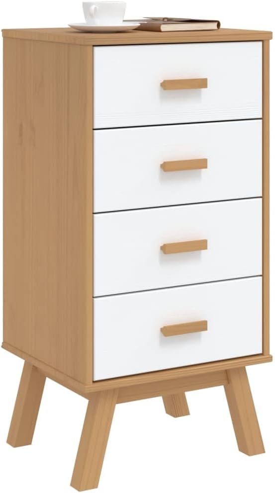 Scandinavian Style Bedside Cabinet in White and Brown - Image 4