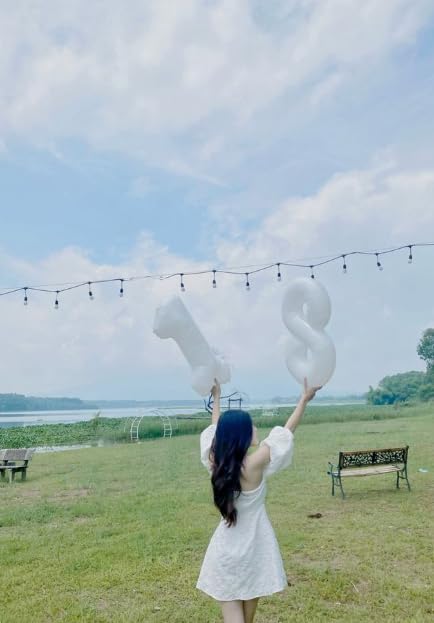 Helium Foil White Number 8 Balloon 40 Inch, Mylar Eight Numbers 8 18 28 38 48 58 80 88 Birthday Balloons, White Women Men Anniversary Graduations Party Supplies