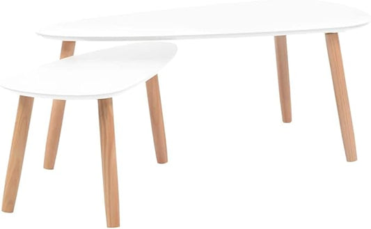 White Solid Pinewood and MDF Coffee Table Set of 2, Scandinavian Style Modern by Unknown