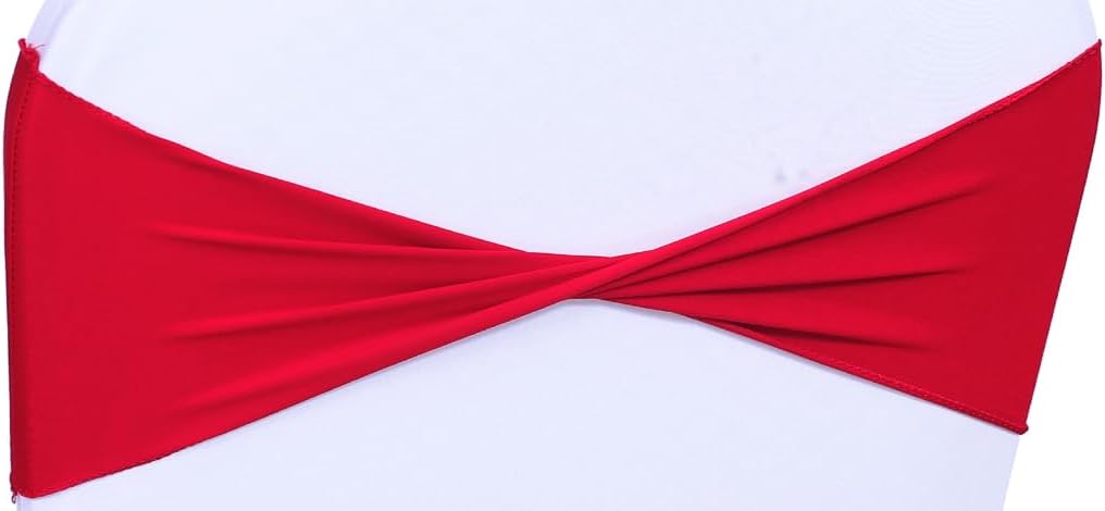 MDS Pack of 25 Spandex Chair Sashes Bows Elastic Stretch Dining Chair Bands Ties Without Slider Buckle Universal fits for Wedding Baby Shower Birthday Party Banquet Event Decoration - Red