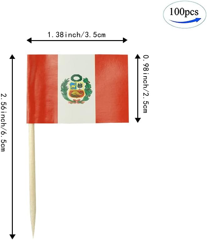 Peru Flag Peruvian Flag, Small Mini Peru Toothpick Flags for Food, Cupcakes, Cocktails, Appetizers, Bar Party Decorations