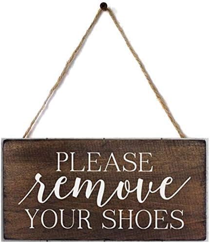 Rustic Wooden Sign 'Please Remove Your Shoes' - Thick Rustic Plaque Board Sign - Wall Art - Kitchen, Cafe, Pub Decor - Gift - 6x12 INCH