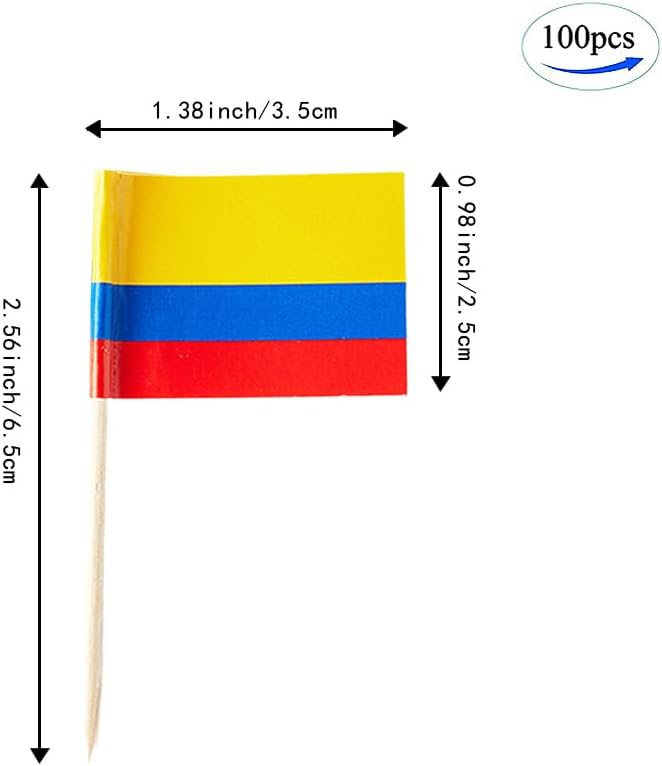 Colombia Flag Colombian Flag, Small Mini Colombia Toothpick Flags for Food, Cupcakes, Cocktails, Appetizers, Bar Party Decorations