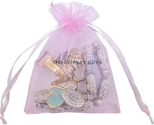 TheDisplayGuys 100-Pack XS 2 x 2 3/4" Pink Sheer Organza Gift Bags with Drawstring, Jewelry Candy Treat Wedding Party Favors Mesh Pouch