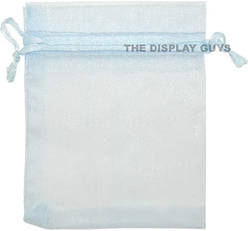 TheDisplayGuys 100-Pack 6x8 Blue Sheer Organza Gift Bags with Drawstring, Jewelry Candy Treat Wedding Party Favors Mesh Pouch