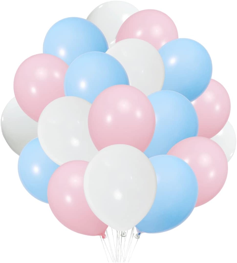 300 Pack White Pink and Blue Balloons 100 of each of the 3 colors 12 inch White Light Pink Light Blue Latex Party Balloon Bulk for Various Party Events Decorations